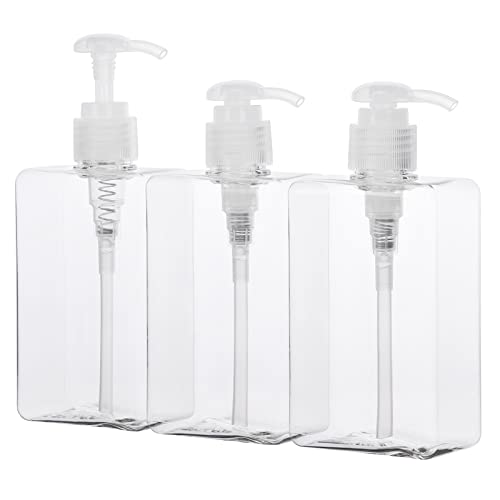 Suream Refillable Shampoo and Conditioner Bottles, 9.5oz/280ml Clear Plastic Pump Dispensers for Shower, Square Empty Bathroom Bottle for Body Wash, Essential Oil, Soap Liquid, Lotion, 3Pack - Image 1