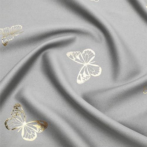 Jubilantex Butterfly Grey Blackout Curtain Panels 84 Inch Long 2 Panels for Nursery Kids Room, Floral Gold Foil Print Drapery 90% Blackout Room Darkening Grommet Drapes for Living Room,Gray - Image 4