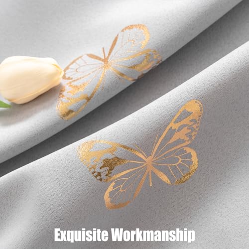Jubilantex Butterfly Grey Blackout Curtain Panels 84 Inch Long 2 Panels for Nursery Kids Room, Floral Gold Foil Print Drapery 90% Blackout Room Darkening Grommet Drapes for Living Room,Gray - Image 5