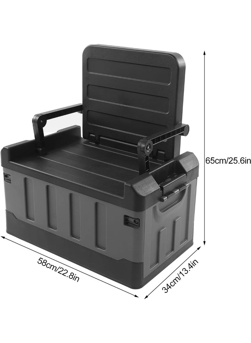 60L Foldable Plastic Storage Box with Lid, Stackable Camping Organizer & Seat,  Grey - Image 2