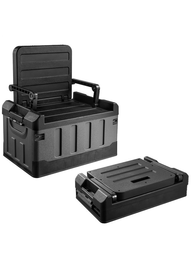 60L Foldable Plastic Storage Box with Lid, Stackable Camping Organizer & Seat,  Grey - Image 3