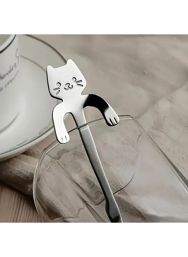 Silvery Stainless Steel Cat Shaped Coffee Spoons Set Mini Ice Cream Scoops for Cat Lovers - Image 5
