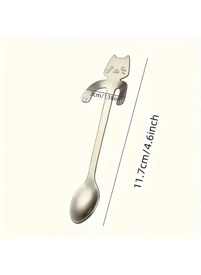 Silvery Stainless Steel Cat Shaped Coffee Spoons Set Mini Ice Cream Scoops for Cat Lovers - Image 3