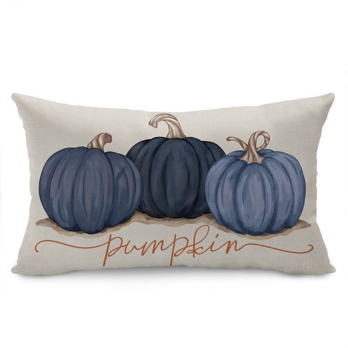 FALL PILLOW COVERS 12X20 INCH FALL AUTUMN THANKSGIVING INK PAINTING BLUE PUMPKINS LUMBAR PILLOWCASE COTTON LINEN DECORATIVEDECORATION FOR HOME COUCH