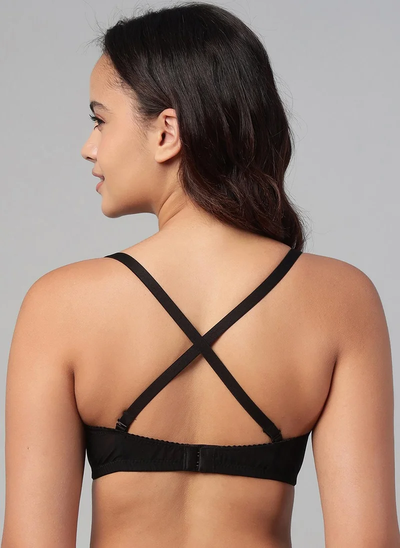 Clovia Black Clovia Padded Non-Wired Full Coverage Multiway Bra in Black - Lace for Women | Best Price UAE