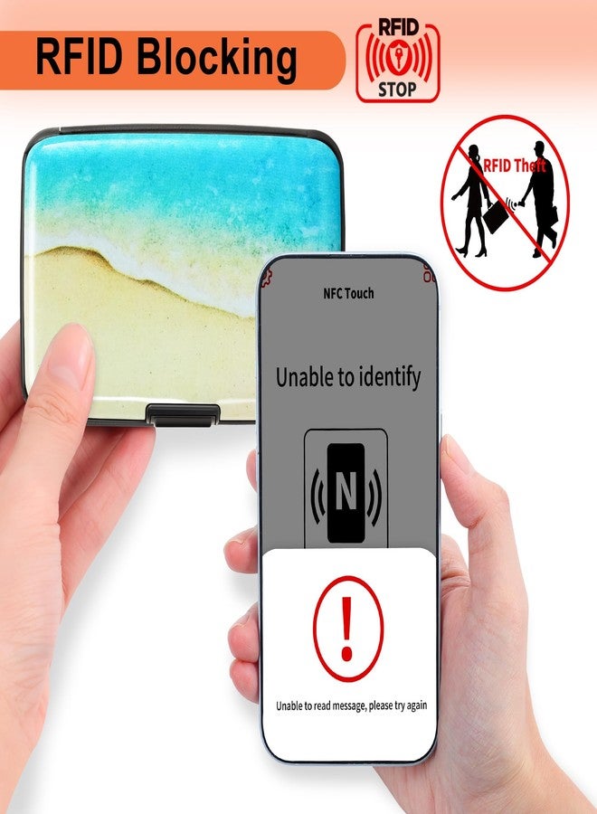 Mayski Credit Card Holder, RFID Blocking, Aluminum Alloy Hard Case, Small Mini Business Metal Wallet for Women Men, Beach - Image 2