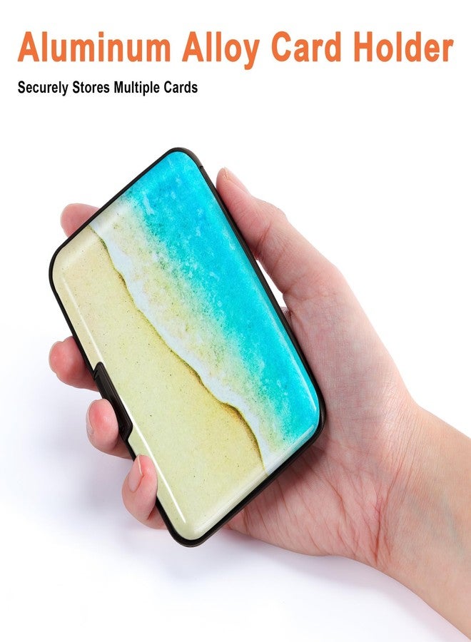 Mayski Credit Card Holder, RFID Blocking, Aluminum Alloy Hard Case, Small Mini Business Metal Wallet for Women Men, Beach - Image 3