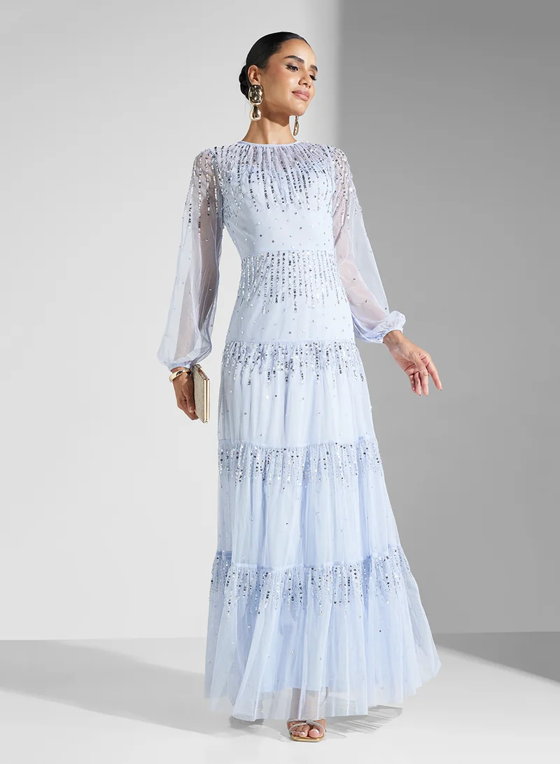 Amelia Rose Sequin Tulle Maxi Dress