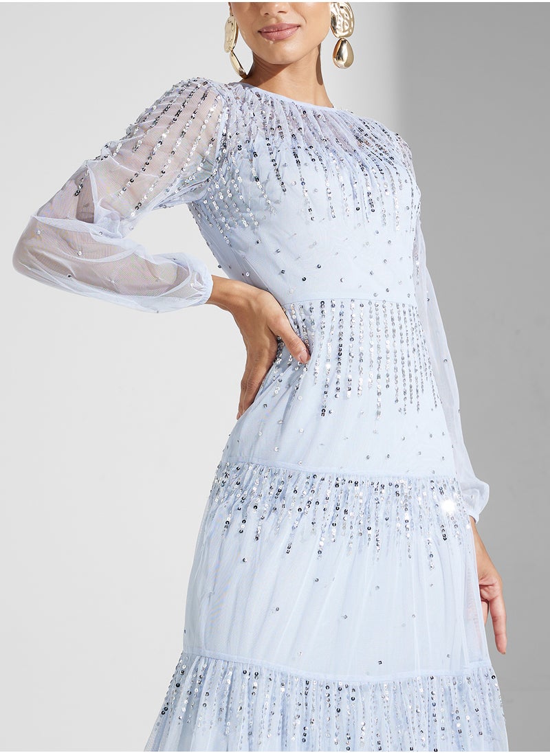 Amelia Rose Embellished Mesh Detailed Dress  - Image 3