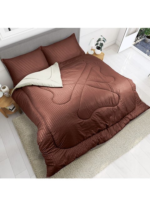 Hotel Linen Klub  Reversible Down Alternative Comforter  Set -Ultra Soft Brushed Stripe Microfiber Fabric, 200GSM Soft Fibersheet Filling, Size :Double 220 x 240cm , Color: Chocolate & Cream