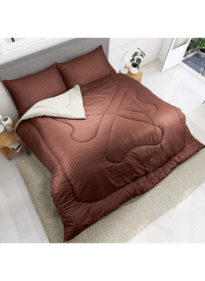 Hotel Linen Klub - Hotel Linen Klub  Reversible Down Alternative Comforter  Set -Ultra Soft Brushed Stripe Microfiber Fabric, 200GSM Soft Fibersheet Filling, Size :Double 220 x 240cm , Color: Chocolate & Cream - Image 1