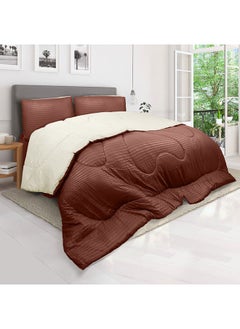 Hotel Linen Klub Hotel Linen Klub  Reversible Down Alternative Comforter  Set -Ultra Soft Brushed Stripe Microfiber Fabric, 200GSM Soft Fibersheet Filling, Size :Double 220 x 240cm , Color: Chocolate & Cream  - Image 2