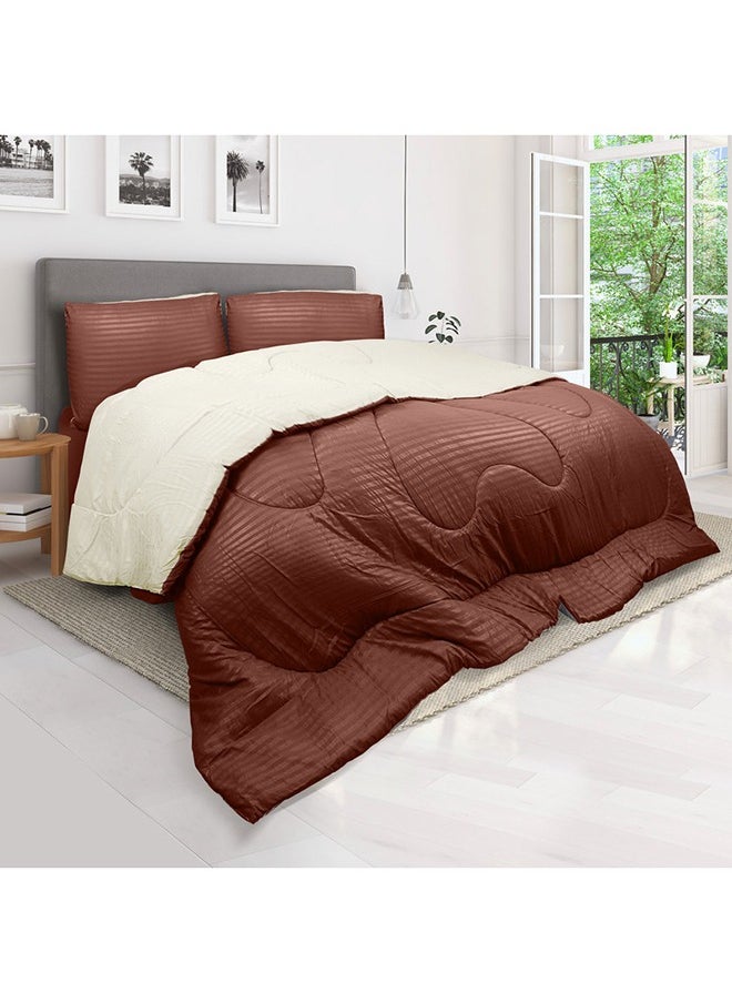 Hotel Linen Klub - Hotel Linen Klub  Reversible Down Alternative Comforter  Set -Ultra Soft Brushed Stripe Microfiber Fabric, 200GSM Soft Fibersheet Filling, Size :Double 220 x 240cm , Color: Chocolate & Cream - Image 1