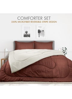 Hotel Linen Klub Hotel Linen Klub  Reversible Down Alternative Comforter  Set -Ultra Soft Brushed Stripe Microfiber Fabric, 200GSM Soft Fibersheet Filling, Size :Double 220 x 240cm , Color: Chocolate & Cream  - Image 3