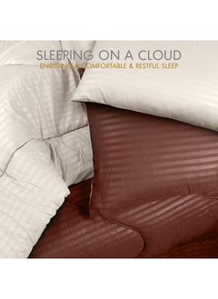 Hotel Linen Klub Hotel Linen Klub  Reversible Down Alternative Comforter  Set -Ultra Soft Brushed Stripe Microfiber Fabric, 200GSM Soft Fibersheet Filling, Size :Double 220 x 240cm , Color: Chocolate & Cream  - Image 4