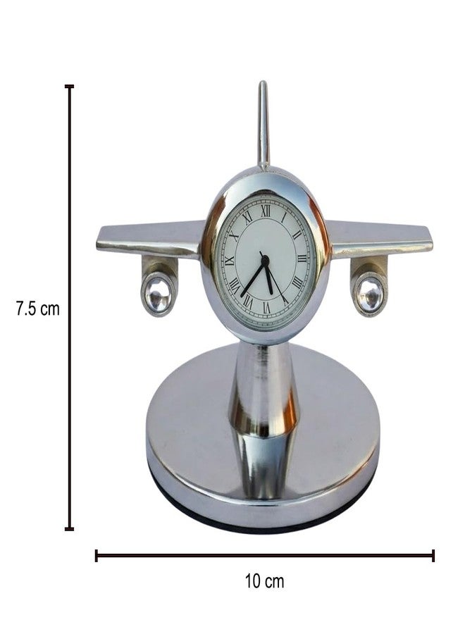 Saugat Traders Rotating Silver Airplane Table Clock Showpiece - Miniature Aeroplane Clock for Office Desk, Study Table Paper Weight - Diwali - New Year Corporate Gift for Client, Employees, Men, Boys - Image 2