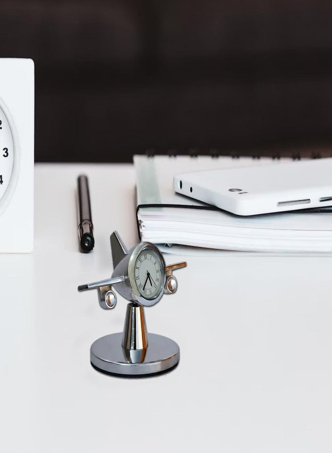 Saugat Traders Rotating Silver Airplane Table Clock Showpiece - Miniature Aeroplane Clock for Office Desk, Study Table Paper Weight - Diwali - New Year Corporate Gift for Client, Employees, Men, Boys - Image 4