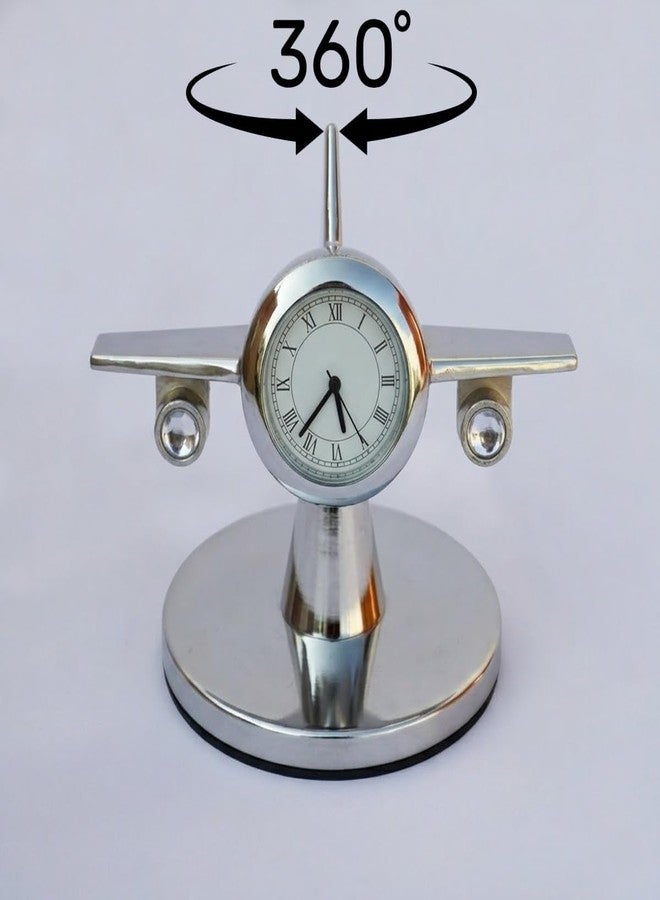 Saugat Traders Rotating Silver Airplane Table Clock Showpiece - Miniature Aeroplane Clock for Office Desk, Study Table Paper Weight - Diwali - New Year Corporate Gift for Client, Employees, Men, Boys - Image 3