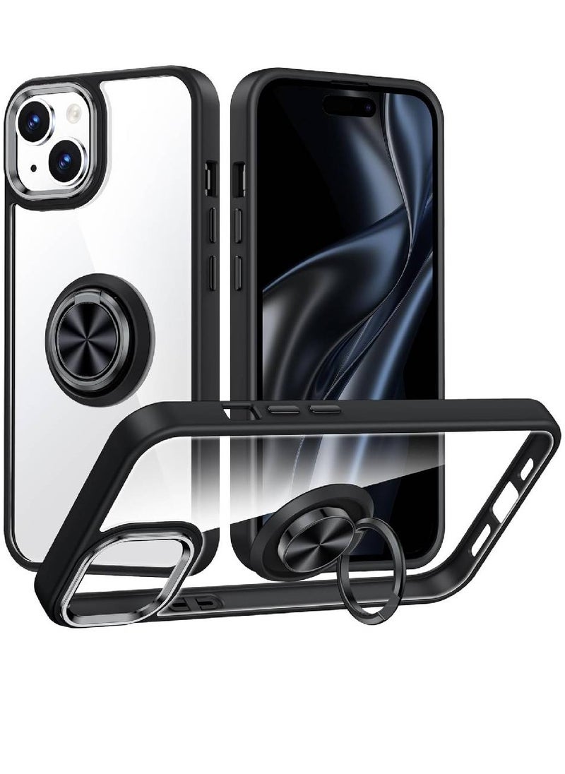 ZOOMEE - Protective Slim Lightweight TPU Bumper With Metal Ring Stand Shockproof Case Cover For iPhone 15 6.1 Inch - Black - Image 1
