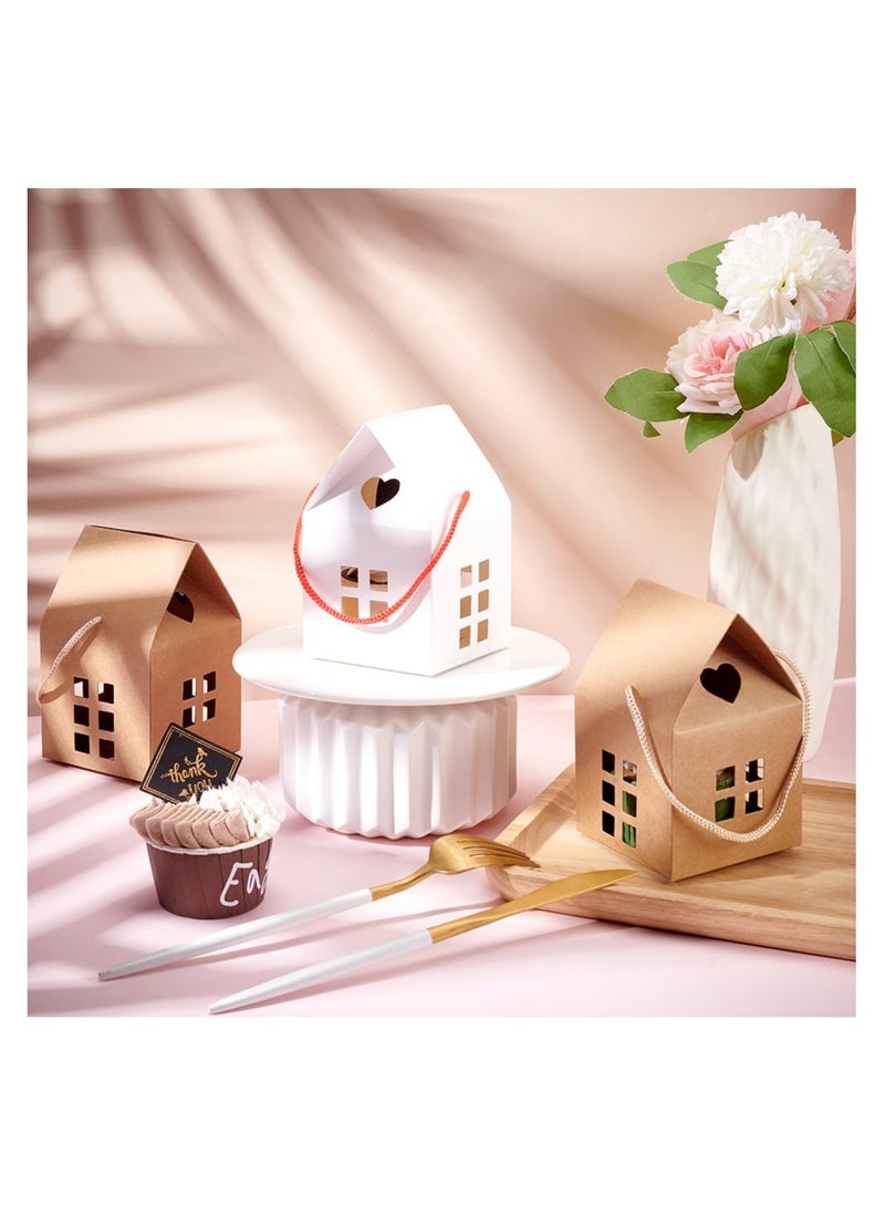SYOSI 20PCS House Shaped Gift Boxes for Parties, 3x3x3inch Log Kraft Paper Candy Boxes Cardboard Treat Bags Unique House Shaped Favor Boxes Cardboard House Treat Bags for Wedding Baby Shower Birthday Party - Image 3