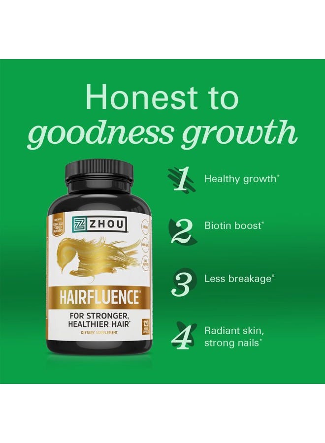 Zhou Hairfluence, Hair Growth Supplement with Clinically Studied Lustriva and Keranat and Hair Vitamins Biotin 5000mcg, Vitamin D, A, C & B12, Non-GMO, Gluten Free, 120 VegCaps - Image 3
