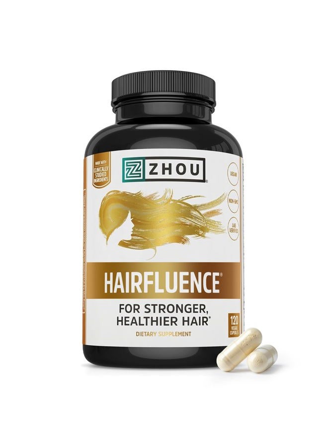 Zhou Hairfluence, Hair Growth Supplement with Clinically Studied Lustriva and Keranat and Hair Vitamins Biotin 5000mcg, Vitamin D, A, C & B12, Non-GMO, Gluten Free, 120 VegCaps - Image 1