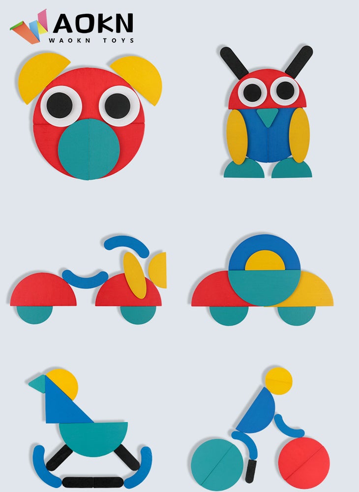 WAOKN شكل لغز كتل خشبية نمط الحيوان بانوراما اللون الفرز التراص لعبة ما قبل المدرسة مونتيسوري تعلم اللعب هدية دعابة الدماغ للطفل طفل مجموعة الحيوانات الأليفة - Image 3