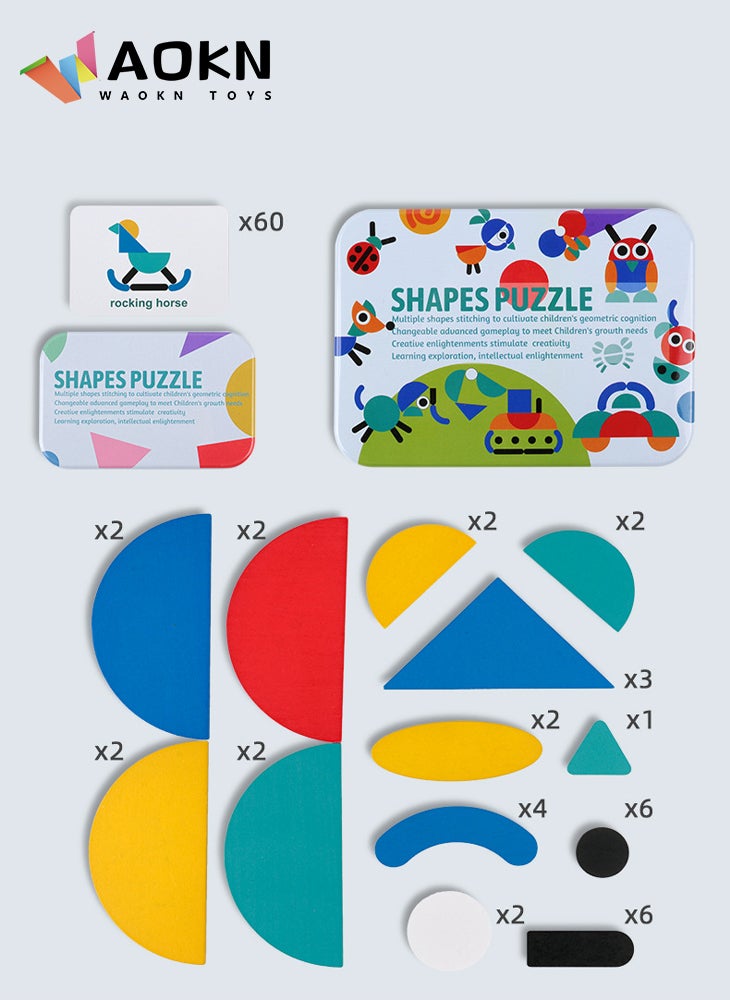 WAOKN شكل لغز كتل خشبية نمط الحيوان بانوراما اللون الفرز التراص لعبة ما قبل المدرسة مونتيسوري تعلم اللعب هدية دعابة الدماغ للطفل طفل مجموعة الحيوانات الأليفة - Image 2