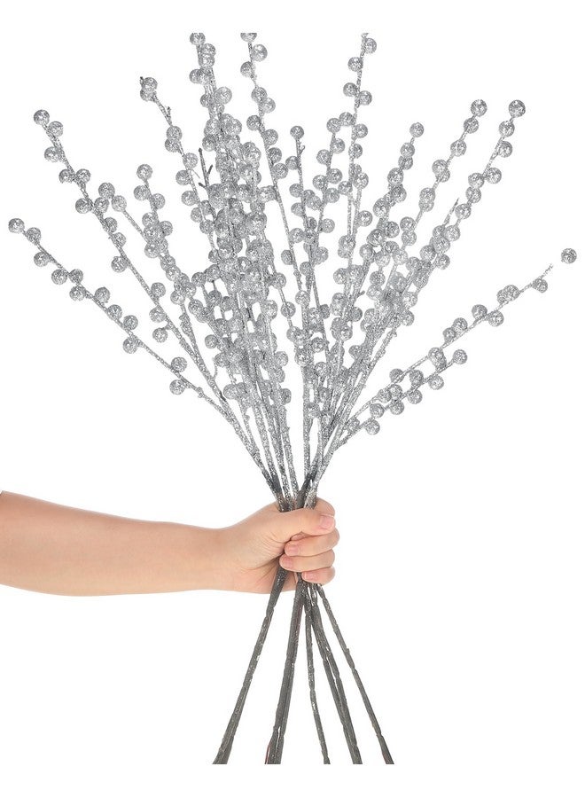 WILLBOND WILLBOND Artificial Berry Stems 21.6 Inch Christmas Berries Holly Berry Branches for Christmas Tree New Year Decor DIY Craft (Silver)  - Image 1