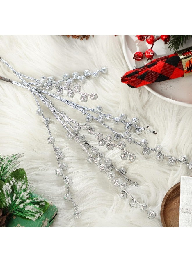 WILLBOND WILLBOND Artificial Berry Stems 21.6 Inch Christmas Berries Holly Berry Branches for Christmas Tree New Year Decor DIY Craft (Silver)  - Image 4