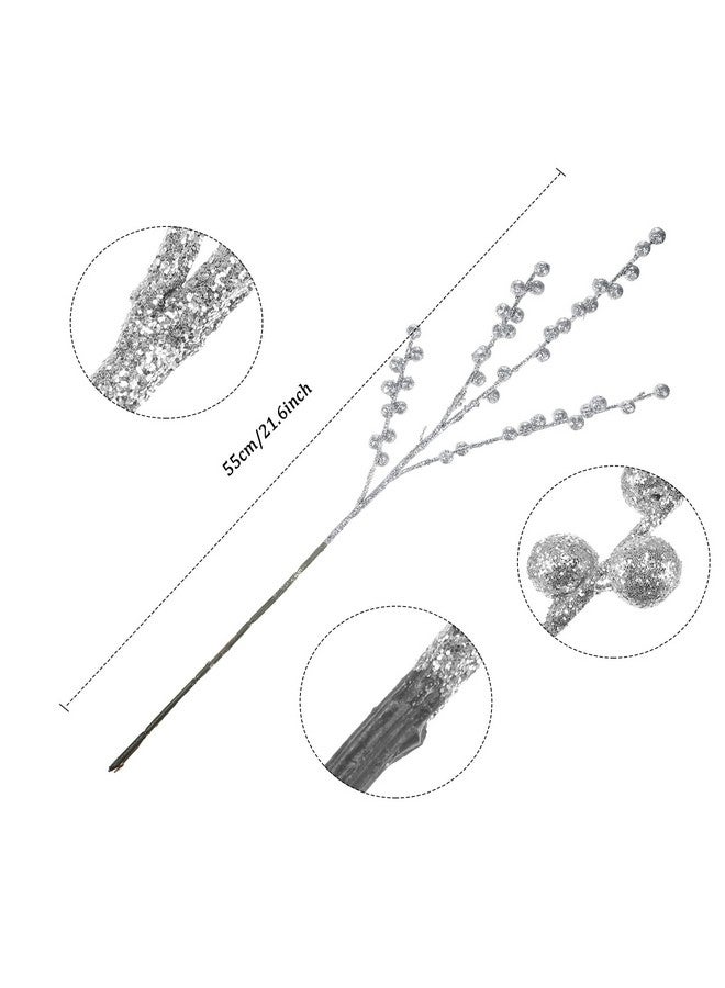 WILLBOND WILLBOND Artificial Berry Stems 21.6 Inch Christmas Berries Holly Berry Branches for Christmas Tree New Year Decor DIY Craft (Silver)  - Image 2