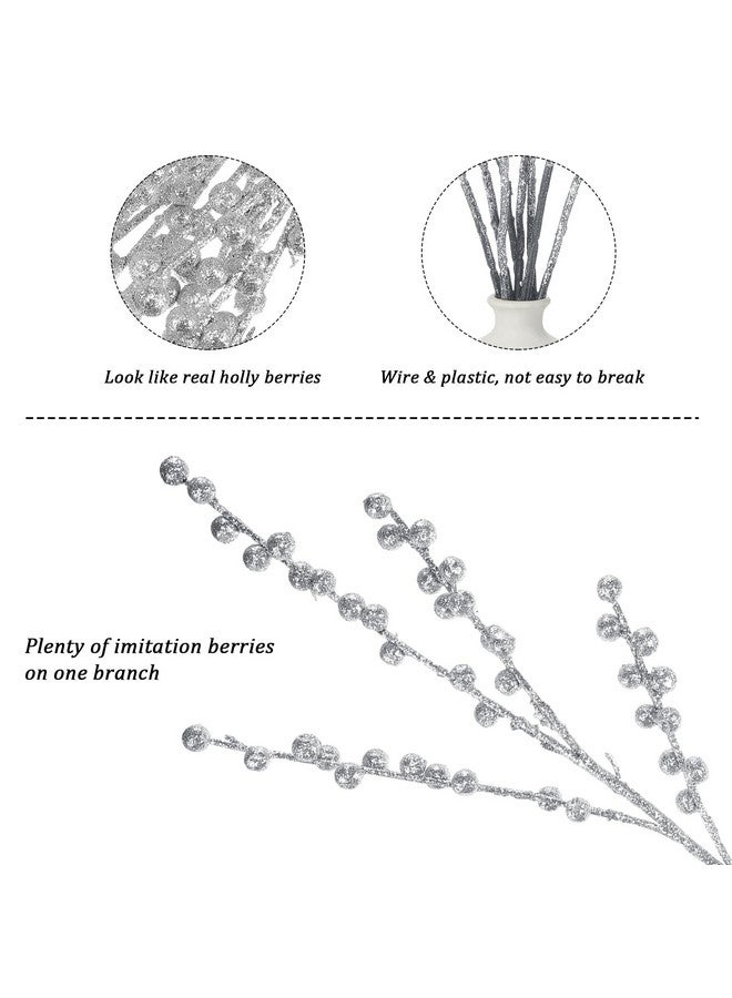 WILLBOND WILLBOND Artificial Berry Stems 21.6 Inch Christmas Berries Holly Berry Branches for Christmas Tree New Year Decor DIY Craft (Silver)  - Image 3