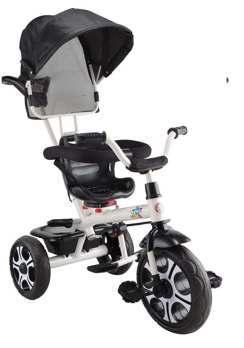 JoyRide 4 in 1 Convertible Baby Tricycle Toddler Stroller Pedal Tricycle w/Reversible Seat Adjustable Removable Handle Canopy Handrail Belt Storage Footrest for 1-5 Years Old (Black) - Image 4