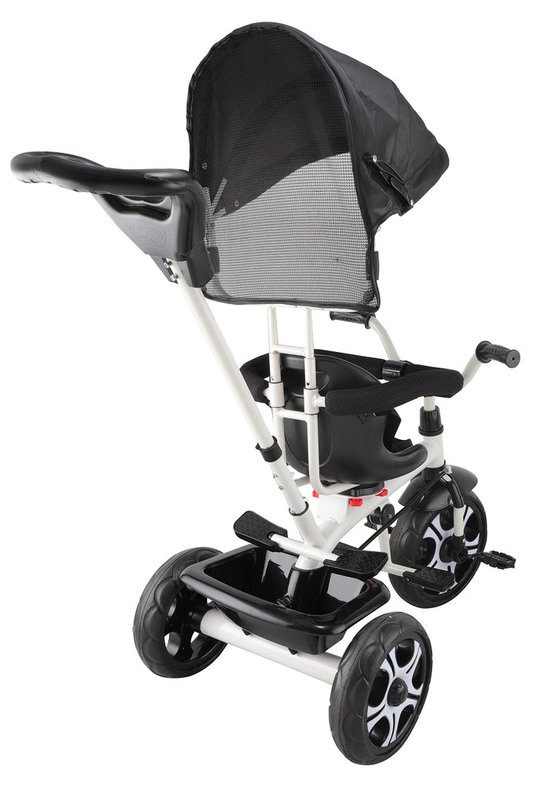 JoyRide 4 in 1 Convertible Baby Tricycle Toddler Stroller Pedal Tricycle w/Reversible Seat Adjustable Removable Handle Canopy Handrail Belt Storage Footrest for 1-5 Years Old (Black) - Image 3