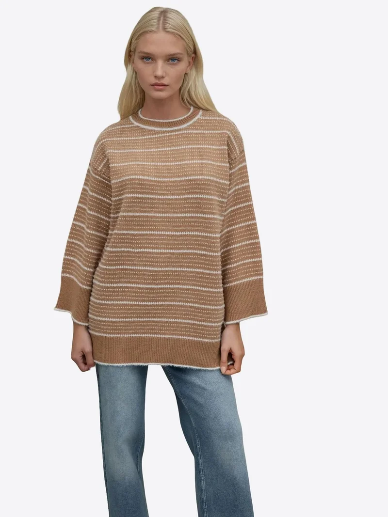HICCUP Striped Crew Neck Sweater