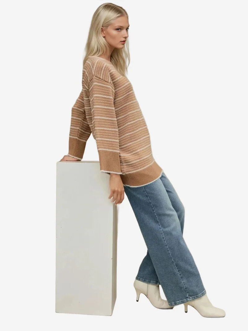 HICCUP Striped Crew Neck Sweater