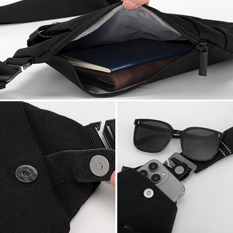 OSOCE Crossbody Sling Bag, Water-Resistant Anti Theft Chest Pack, Minimalist Commuter Daypack for Travel Hiking Work, Black, Small - Image 2