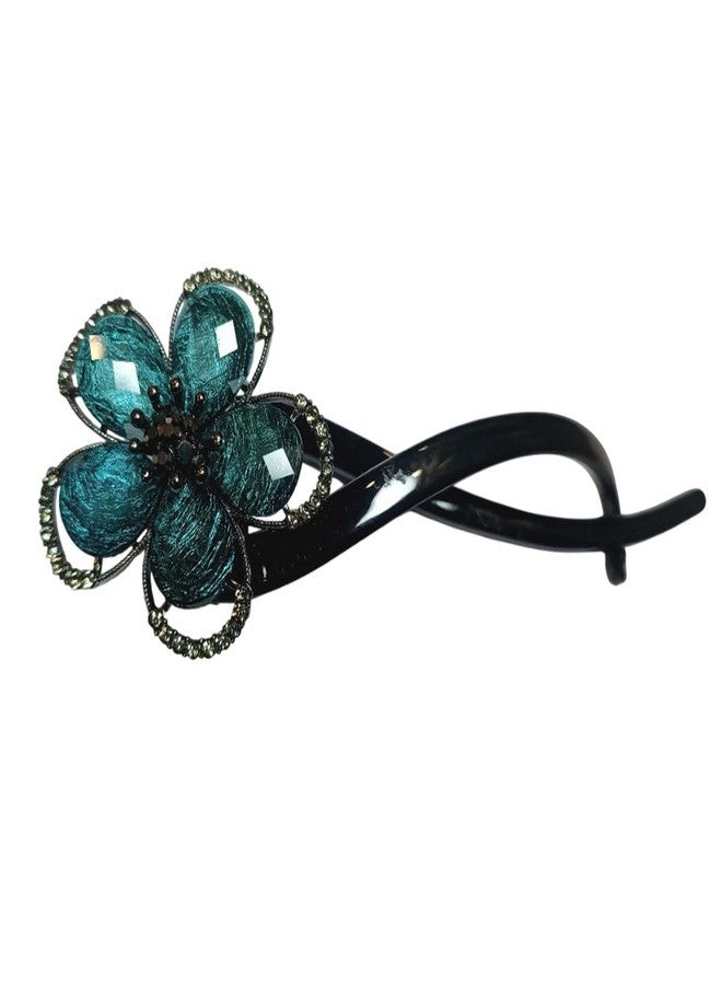 Ashkash 1 Pcs Vintage Rhinestones Green Flower Barrette Twist Banana Hair Clip Accessory for Women - Image 4