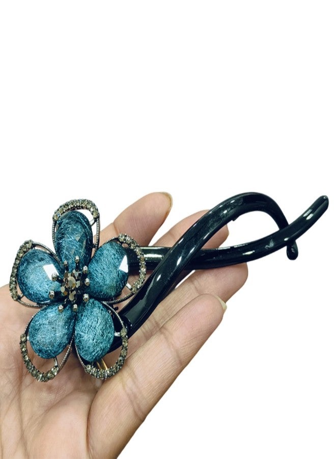 Ashkash 1 Pcs Vintage Rhinestones Green Flower Barrette Twist Banana Hair Clip Accessory for Women - Image 2