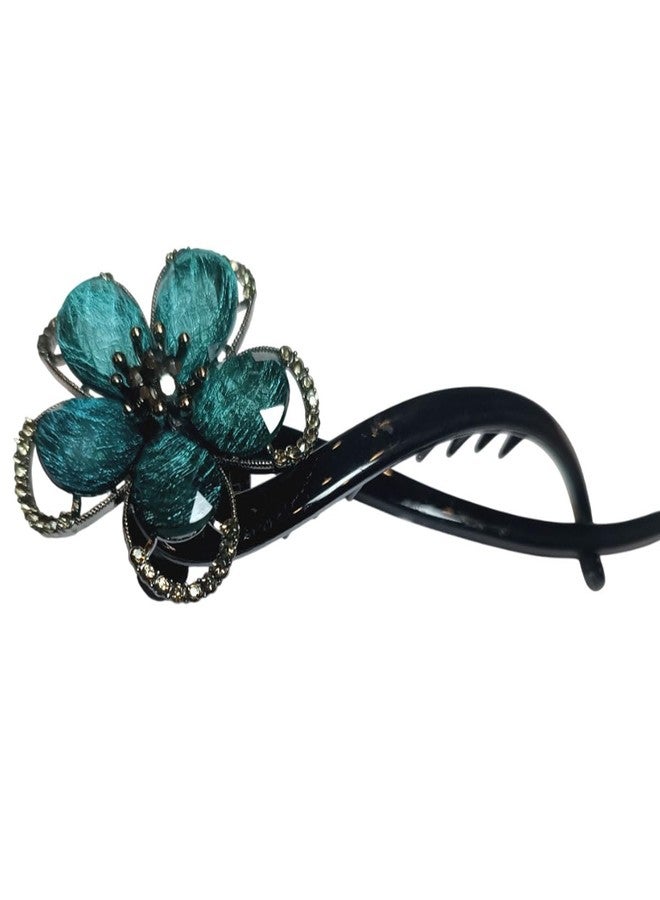 Ashkash 1 Pcs Vintage Rhinestones Green Flower Barrette Twist Banana Hair Clip Accessory for Women - Image 1