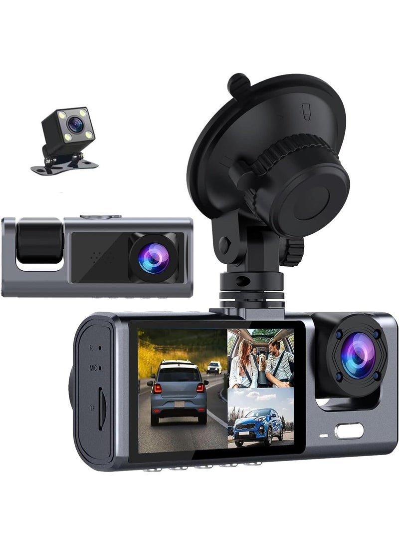GENNEXT Dash Cam Front and Rear Inside 1080P Full HD – 3 Channel Car Camera with 32GB Card, 170°+130°+120° Wide Angle, IR Night Vision, 24H Parking Monitor, G-Sensor, Loop Recording, for Cars/Taxi - Image 1