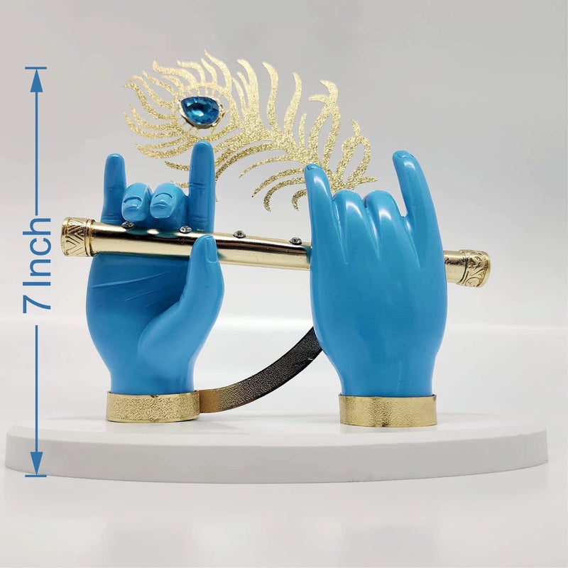 JSK Arts Gold Plated Krishna Ji Hands with Flute Figurine 24k Gold Plated with Blue Hand of Krishna Very Classical Piece for Dcor As Well As Wedding and Corporate Gifting Purposes 7 Incn - Image 2