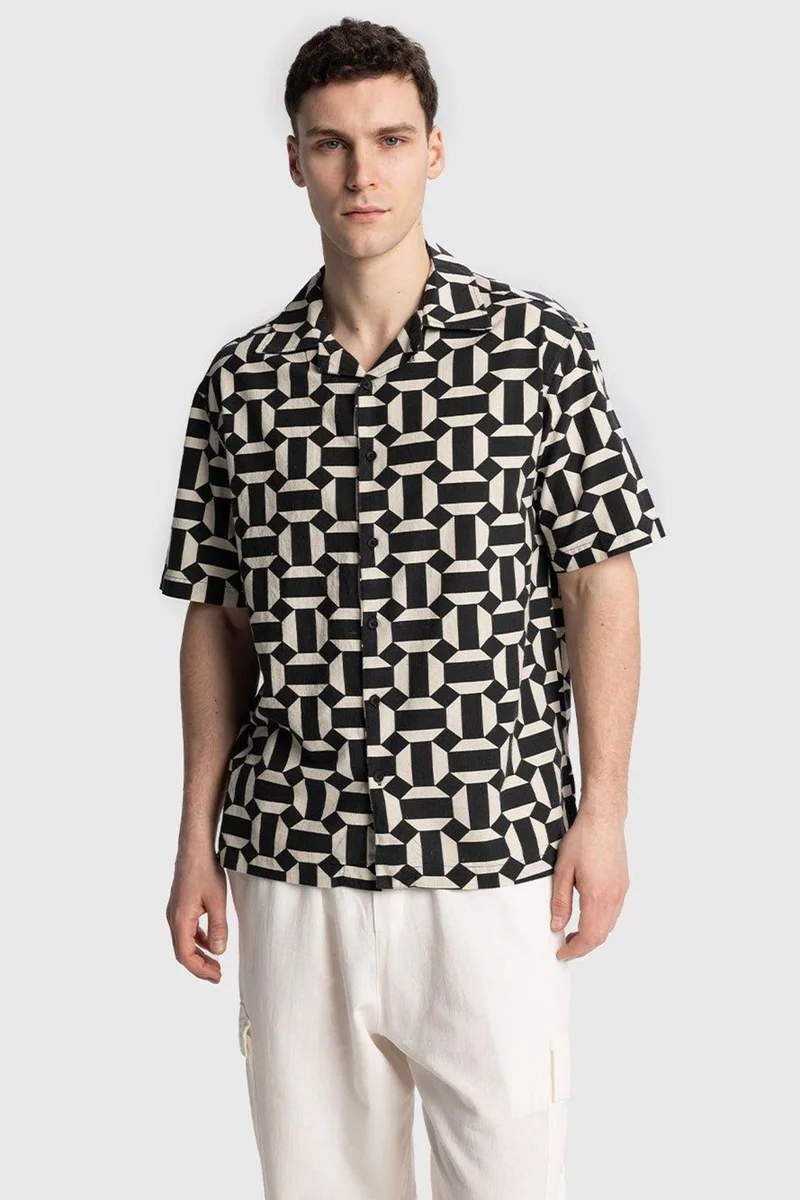 GIESTO Men's Geometric Print Cotton Poplin Shirt