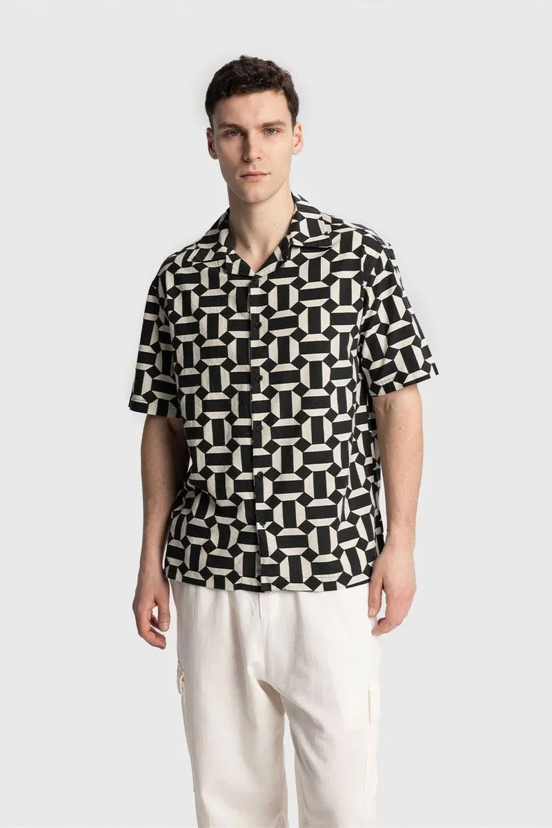 Giesto Multicolor GIESTO Men's Geometric Print Cotton Poplin Shirt for Men | Best Price UAE