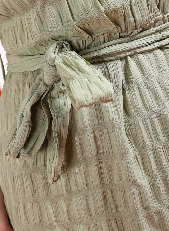 Freehand  Women Fit and Flared Solid V-Neck Long Sleeve Wrap Midi Dress for Women | Best Price UAE