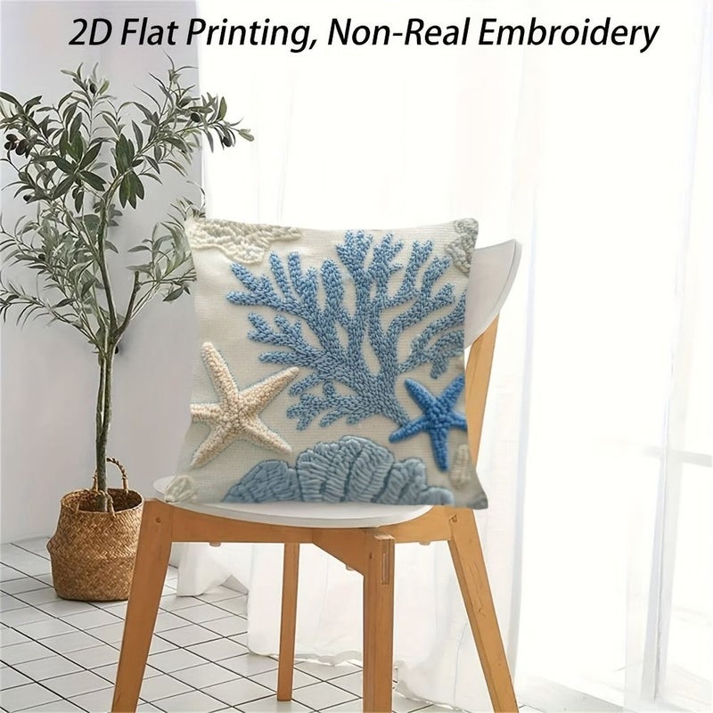 Ocean Themed Pillowcase 45x45cm Turquoise Blue Starfish Coral Reef Design Removable Zipper Nautical Beach Decor - Image 4