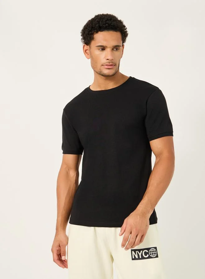 ستايلي Styli Solid Interlock Cotton Regular Fit T-Shirt