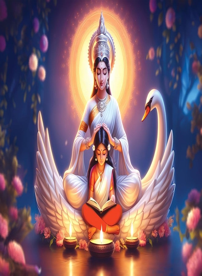 ANAADI ملصق صور Anaadi Maa Saraswati بدون إطار لتزيين المنزل والمكتب (12x18 بوصة) - Image 1