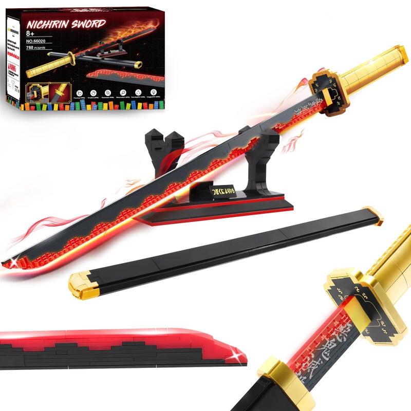 Jorumo Demon Slayer Swords Building Sets for Boys 8-14  39in Tsugikuni Yoriichi Sword Building Block with Scabbard and Stand  Anime Sword Building Toy Demon Slayer Gift Katana  788 Pcs - Image 1