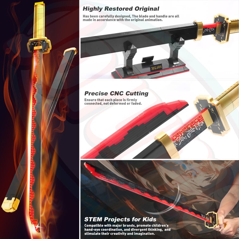 Jorumo Demon Slayer Swords Building Sets for Boys 8-14  39in Tsugikuni Yoriichi Sword Building Block with Scabbard and Stand  Anime Sword Building Toy Demon Slayer Gift Katana  788 Pcs - Image 3